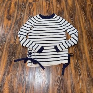 Motherhood Maternity Womens Size M Sweater Medium Striped Side Tie Navy Blue